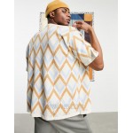 DESIGN knit T-shirt with tonal chevron pattern in beige