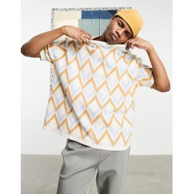  DESIGN knit T-shirt with tonal chevron pattern in beige  