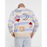 DESIGN knitted oversized stripe sweater with embroidery pattern
