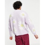 DESIGN knitted oversized sweater with floral design in lilac