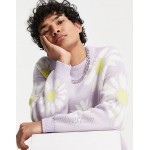 DESIGN knitted oversized sweater with floral design in lilac