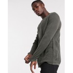 DESIGN knitted waffle sweater in charcoal with curved hem
