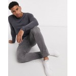 DESIGN muscle fit merino wool crew neck sweater in charcoal
