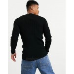 DESIGN muscle fit ribbed sweater in black