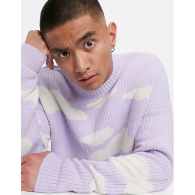  DESIGN oversized knitted sweater with cloud design in lilac  