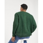 DESIGN oversized mixed cable knit sweater in forest green