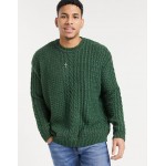 DESIGN oversized mixed cable knit sweater in forest green