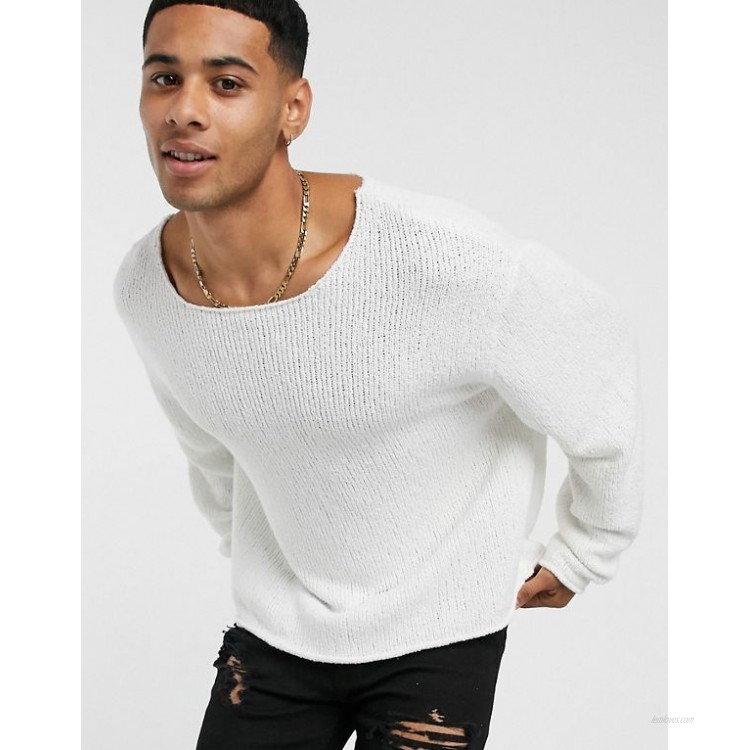 DESIGN oversized textured jumper in off white