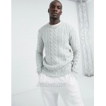 DESIGN Tall heavyweight cable knit crew neck sweater in light gray