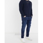 Farah Ludwig cotton cable crew neck sweater in navy