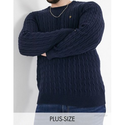 Farah Ludwig cotton cable crew neck sweater in navy  
