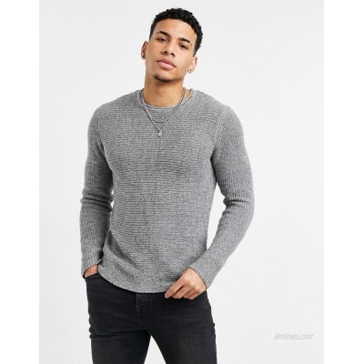 Only & Sons textured crew neck sweater in gray  