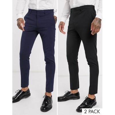  DESIGN 2 Pack super skinny trousers in black and navy  