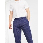 DESIGN skinny crop smart pants in navy and stone pinstripe