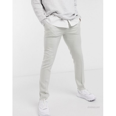  DESIGN skinny smart pant in gray wool-blend pinstripe  