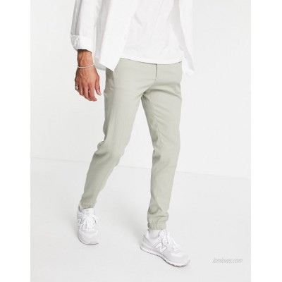  DESIGN skinny smart sweatpants in green crinkle linen  