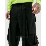 DESIGN cargo pants in black with strapping