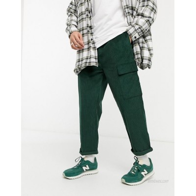  DESIGN cord relaxed skater cargo pants in forest green  
