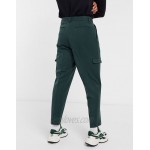 DESIGN oversized tapered smart pants in dark green with cargo pockets
