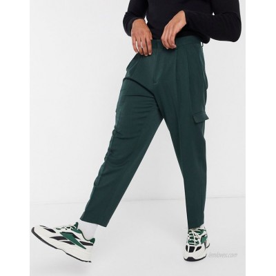  DESIGN oversized tapered smart pants in dark green with cargo pockets  