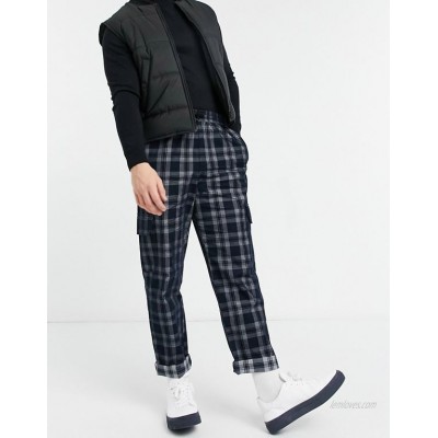  DESIGN skater fit pants in brushed plaid with cargo pockets  