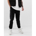 DESIGN tapered cargo pants in black with toggles