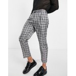 DESIGN tapered smart cargo pants in gray check with multi pockets