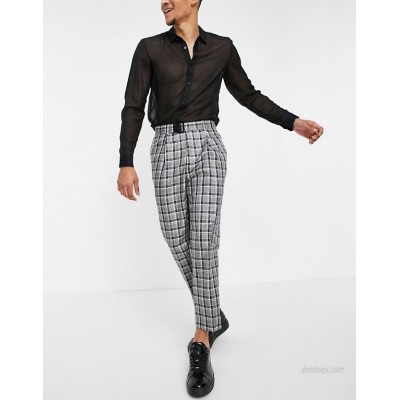  DESIGN tapered smart cargo pants in gray check with multi pockets  