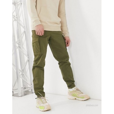 Selected Homme cargo pants with cuffed hem in khaki  