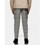 Topman checked cargo tapered pants in gray