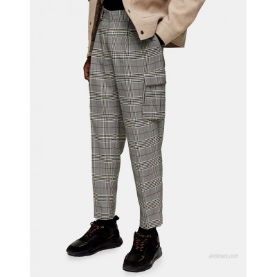 Topman checked cargo tapered pants in gray  