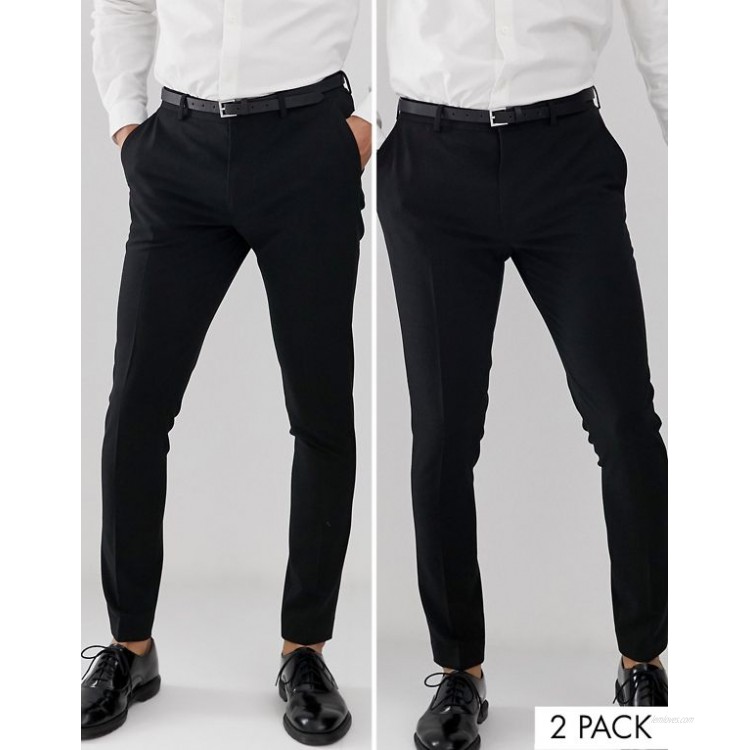 DESIGN 2 pack super skinny pants in black