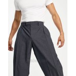 DESIGN oversized tapered smart pants in navy stripe