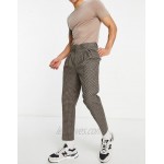 DESIGN tapered double pleat smart pants in brown gingham linen
