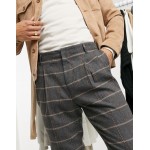 DESIGN tapered double pleat smart pants in wool-blend plaid