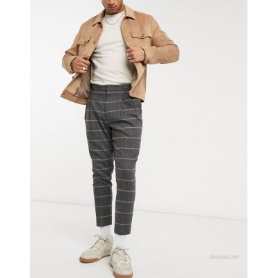  DESIGN tapered double pleat smart pants in wool-blend plaid  