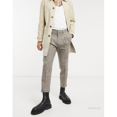  DESIGN tapered smart pants in plaid with double pleat  