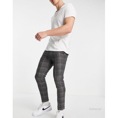 River Island tapered smart pants in gray check  