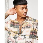 Bershka hawaiian printed shirt in ecru