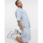 COLLUSION oversized jersey shirt, shorts & sweatpants in light blue pique fabric