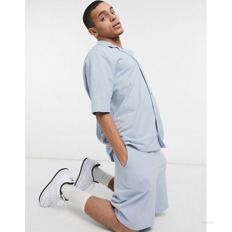 COLLUSION oversized jersey shirt, shorts & sweatpants in light blue pique fabric
