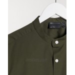 DESIGN 2-pack skinny fit shirt with band collar in khaki/black