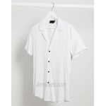 DESIGN muscle viscose shirt with low revere in white