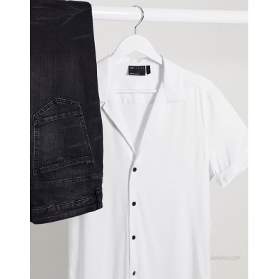  DESIGN muscle viscose shirt with low revere in white  