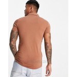DESIGN organic button through jersey shirt in brown