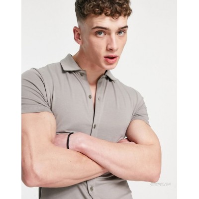 DESIGN organic muscle fit jersey shirt in beige  