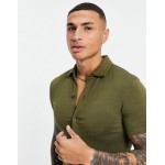 DESIGN organic muscle fit jersey shirt in khaki