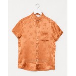 DESIGN regular fit shirt in orange floral jaquard