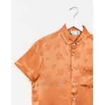 DESIGN regular fit shirt in orange floral jaquard