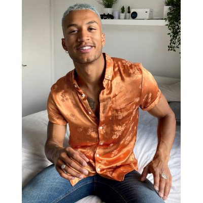  DESIGN regular fit shirt in orange floral jaquard  